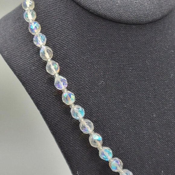 Womens Clear AB Aurora Borealis Faceted Crystal Fashion Beaded Necklace 17 in - Picture 5 of 7